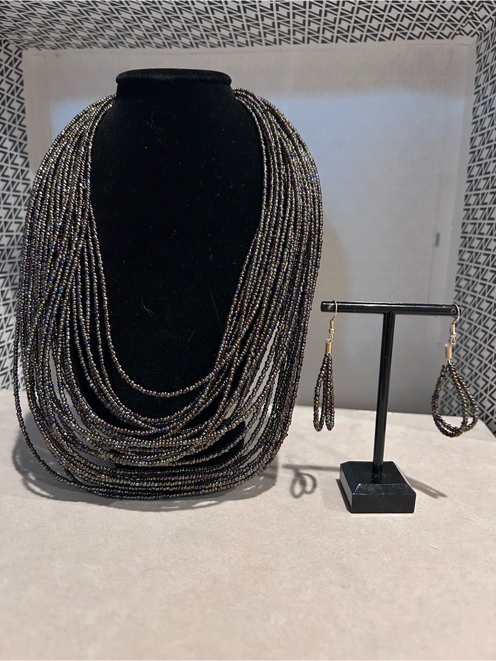 Multi-Strand Beaded Necklace and Earrings Set